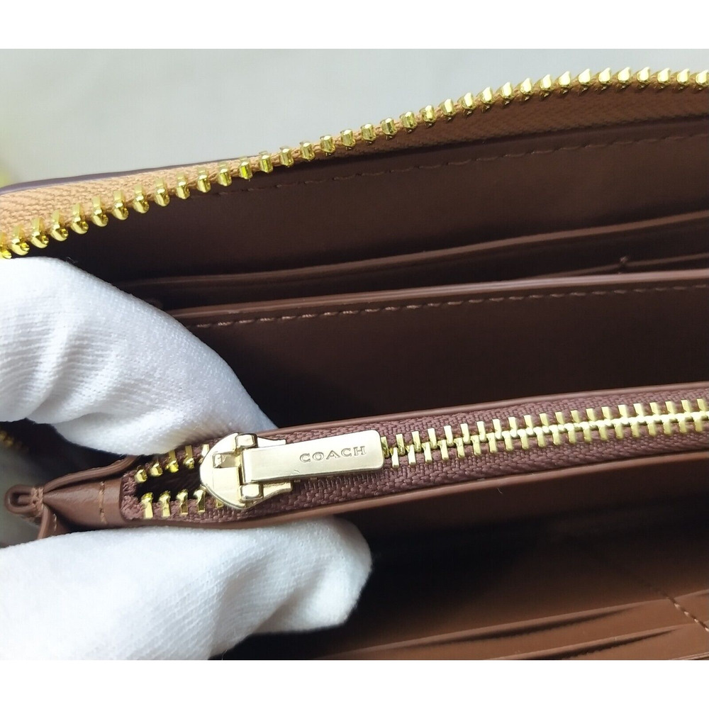 Coach Signature Khaki Saddle Leather Zip Around Credit Card Wallet - NWT $298 - Picture 14 of 16